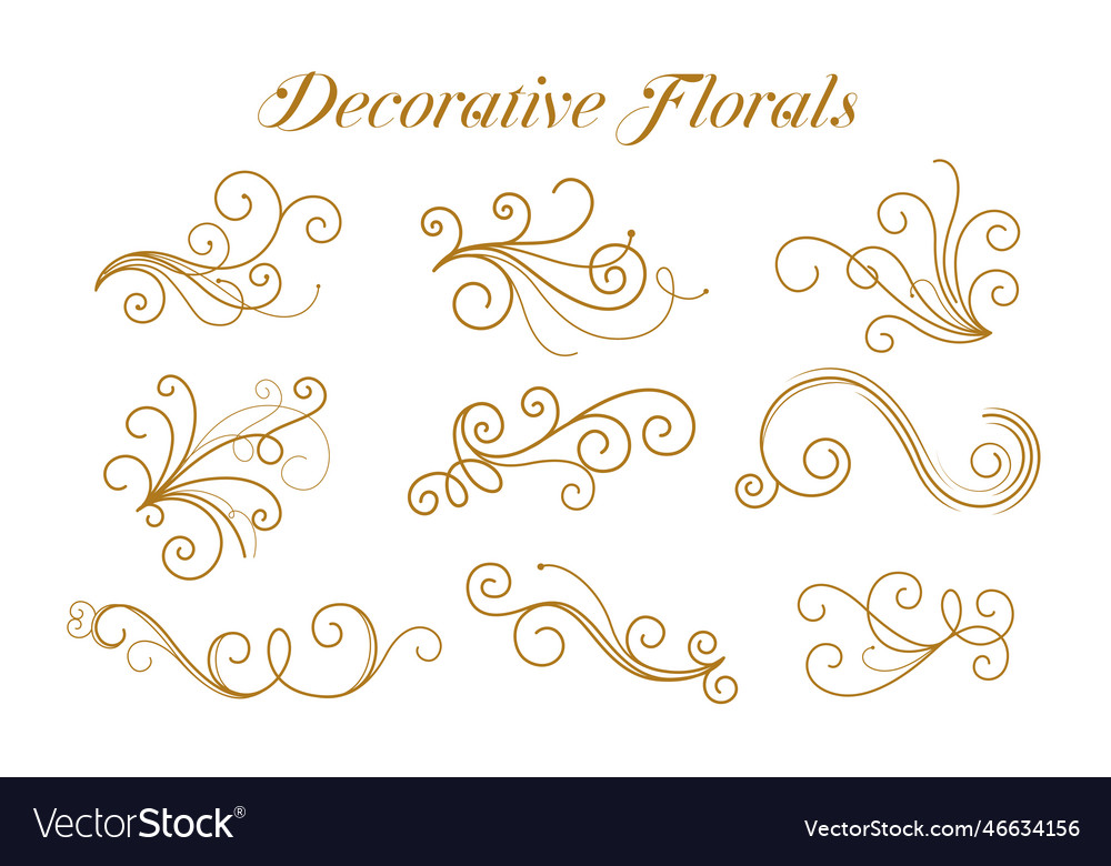 Set of decorative golden florals ornamental design