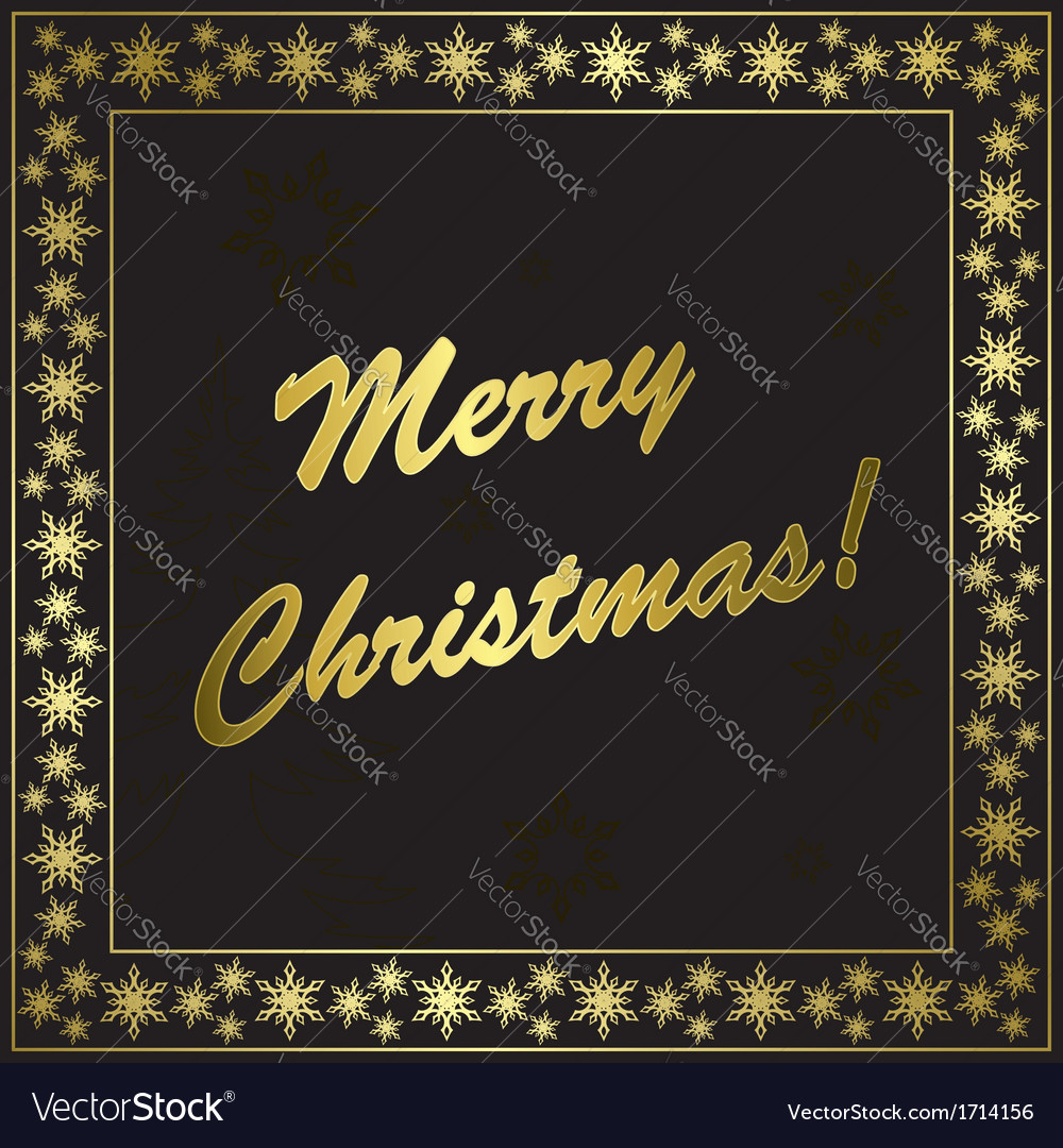 Square black christmas card with gold frame