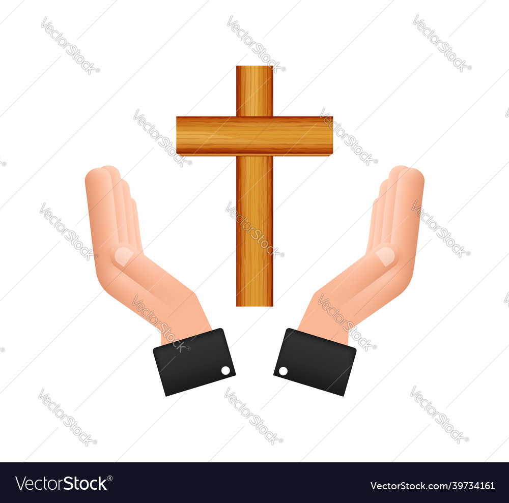 Cross Wood Icon In Hands Design On White Vector Image