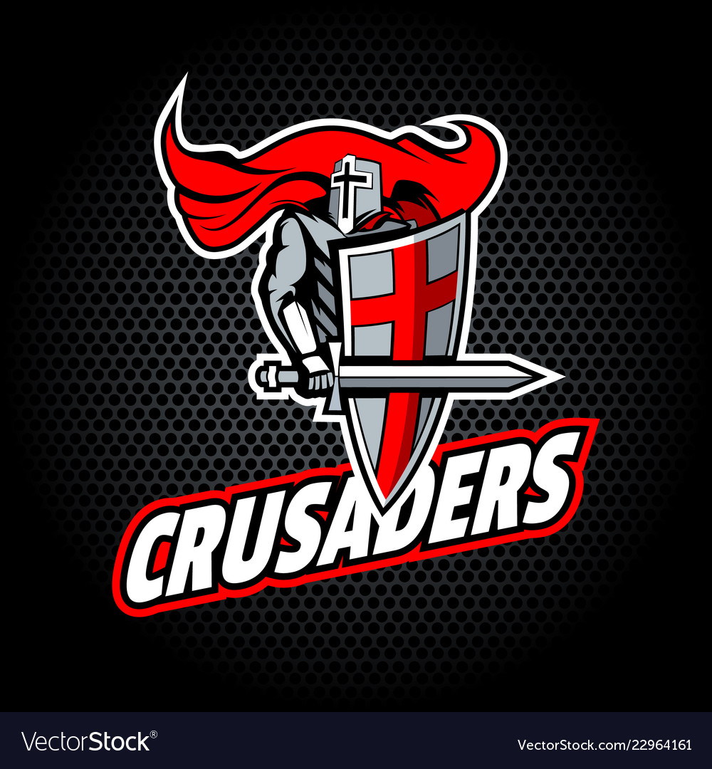 Crusaders word with proud knight for team or Vector Image