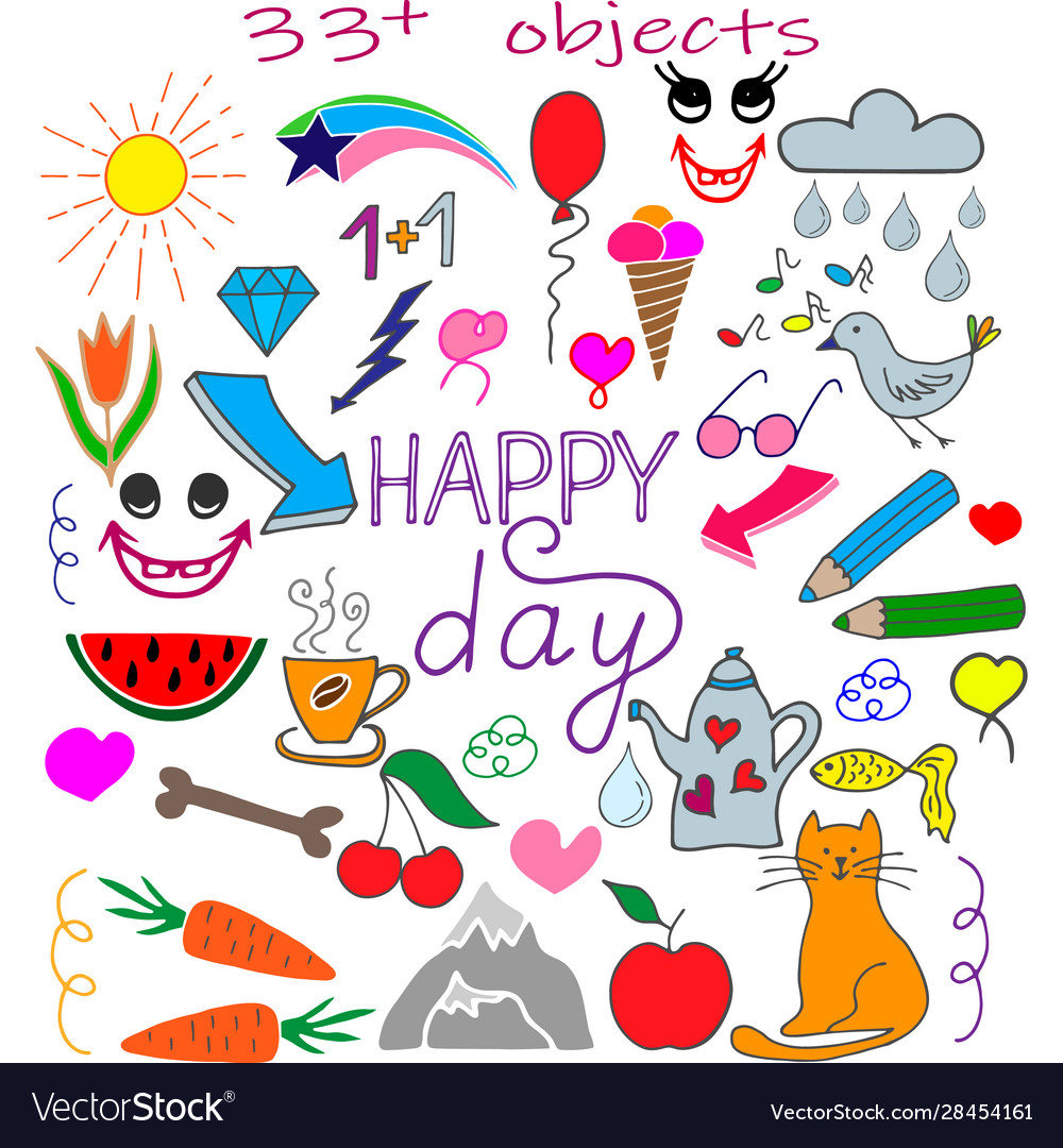 Doodle-Symbole setzen Happy Day Collection Umriss