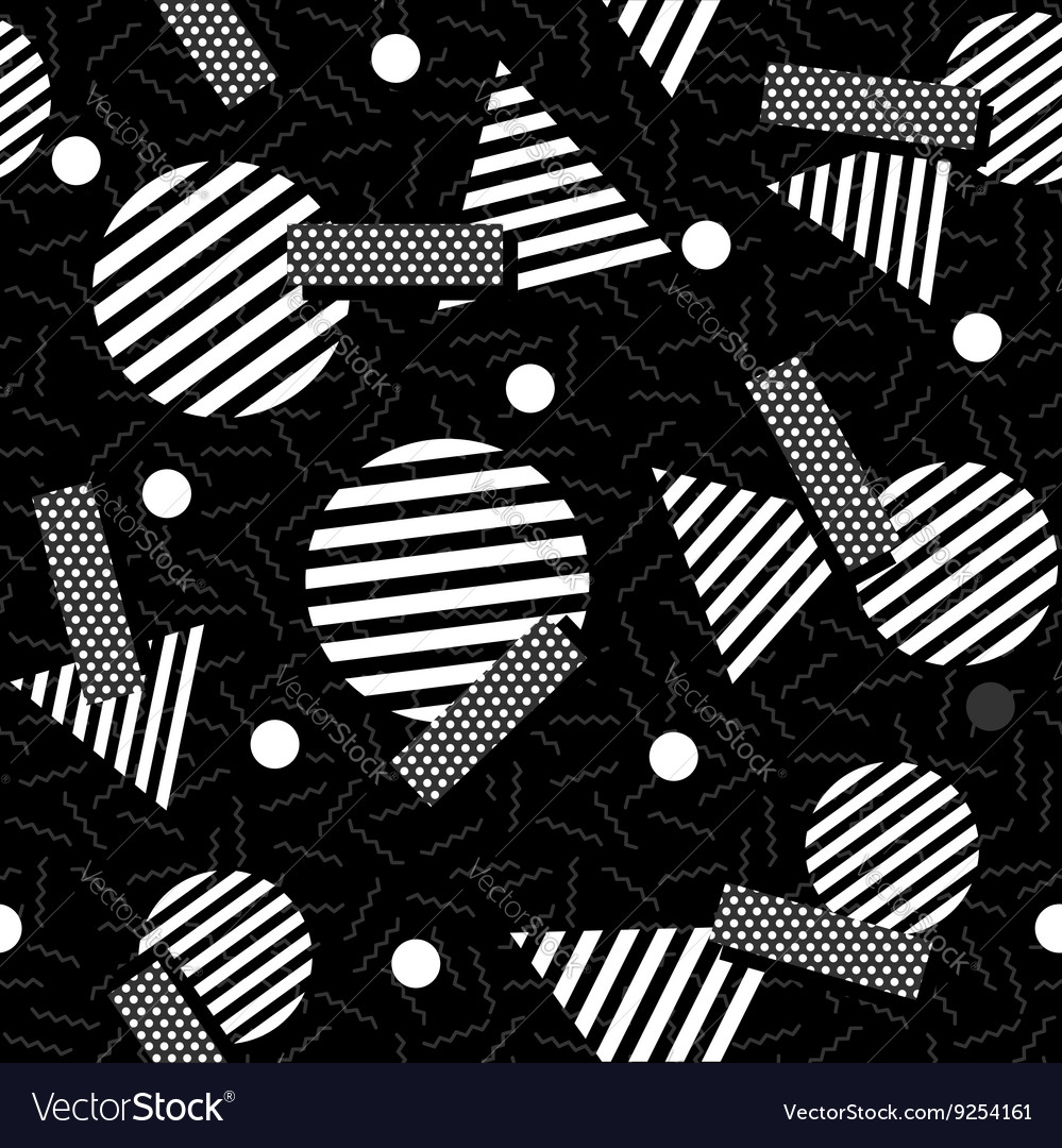 Geometric 80s Retro Pattern In Black And White Vector Image