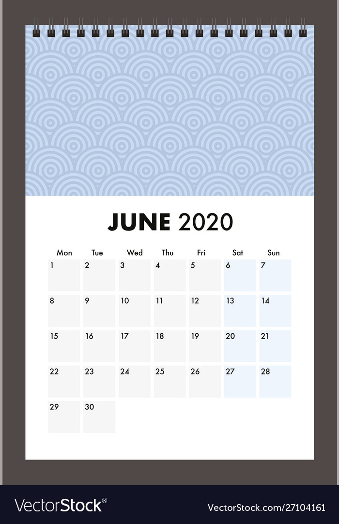 June Calendar With Wire Band Royalty Free Vector Image