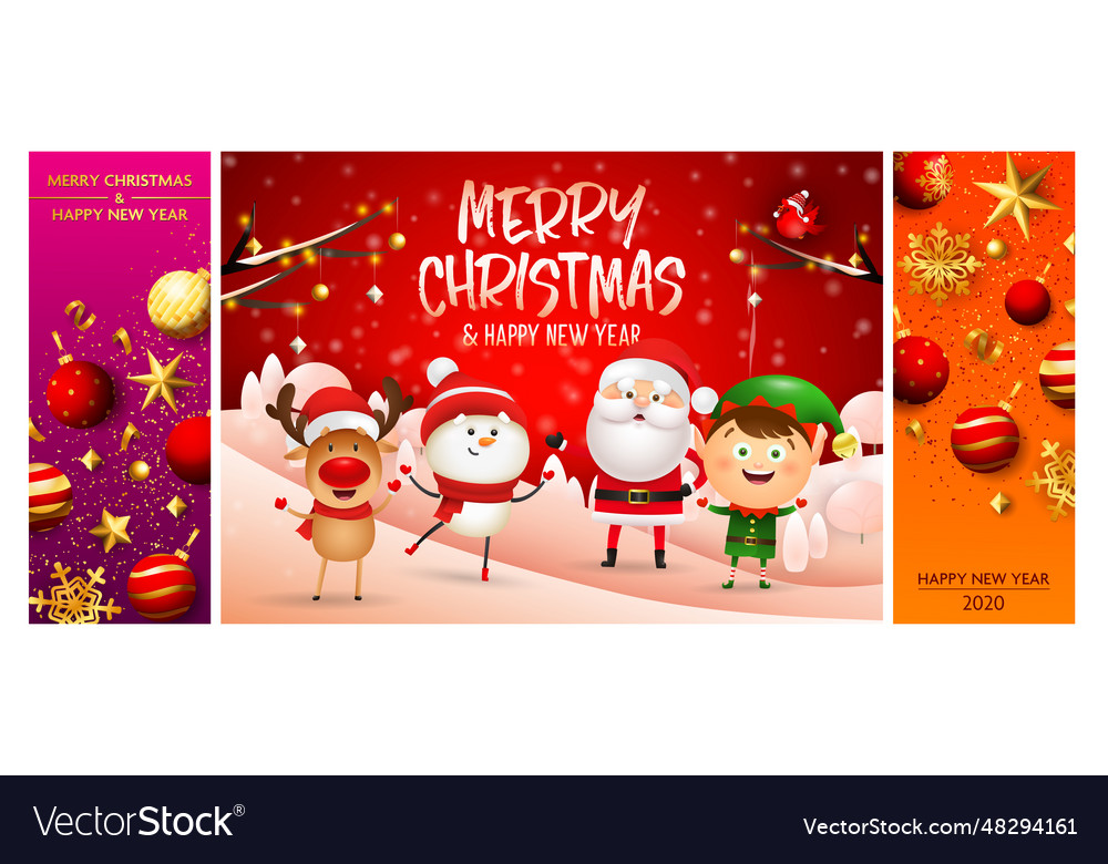 Merry christmas orange banner set with santa