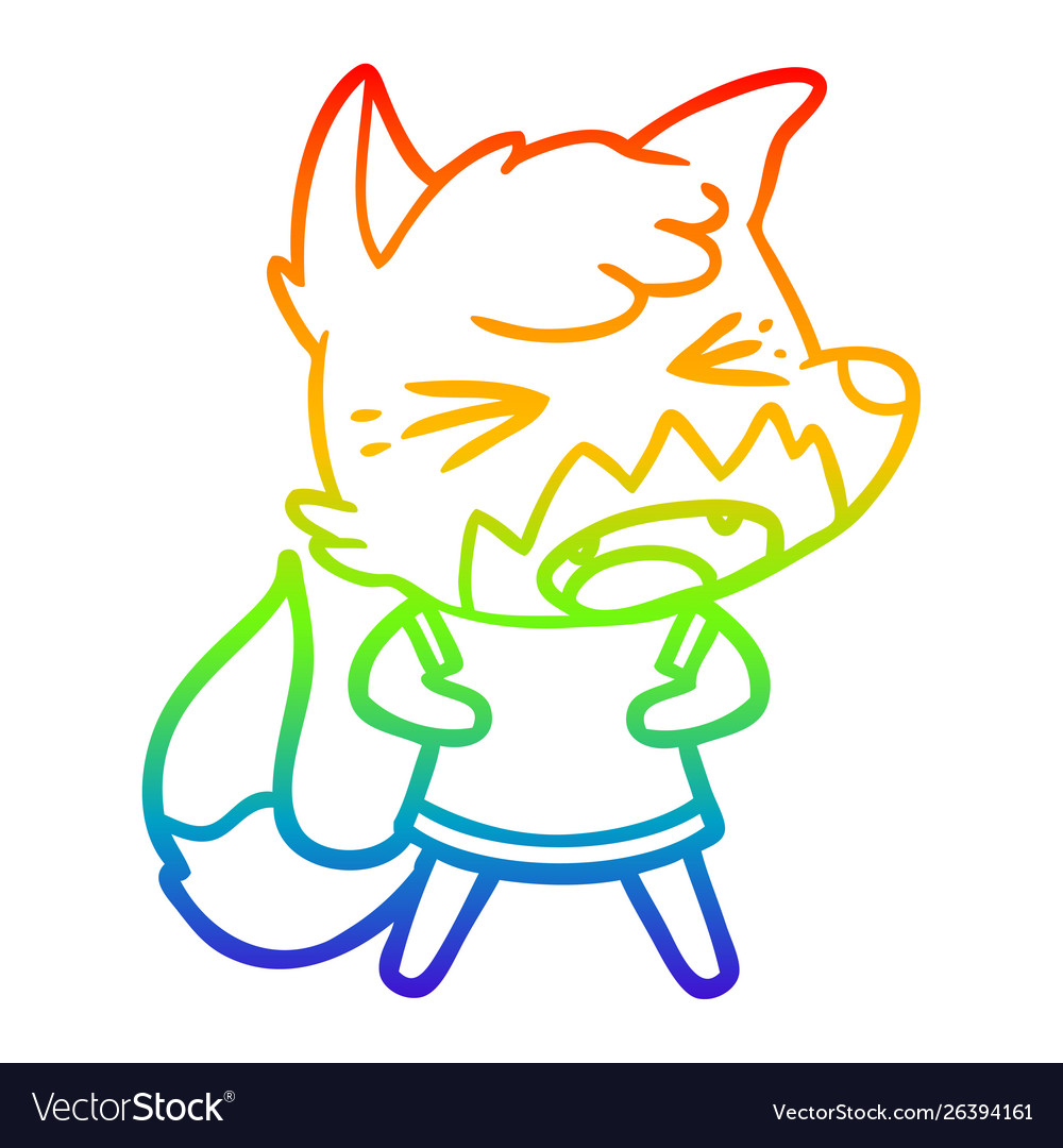 Rainbow gradient line drawing angry cartoon fox Vector Image