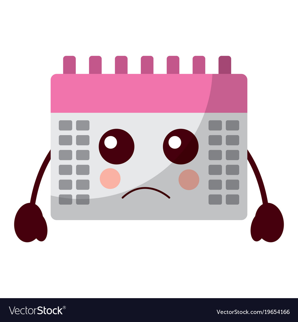 Calendar event cute sad kawaii cartoon Royalty Free Vector