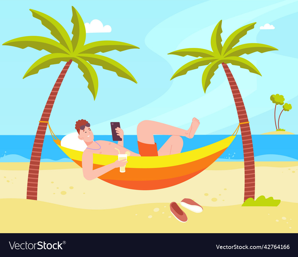 Relax in beach hammock leisurely man lying under Vector Image