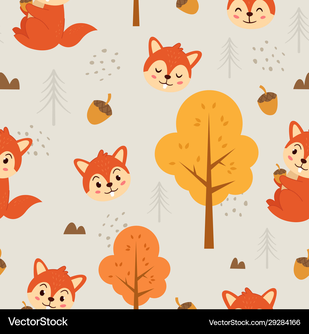 Seamless pattern cute squirrel Royalty Free Vector Image
