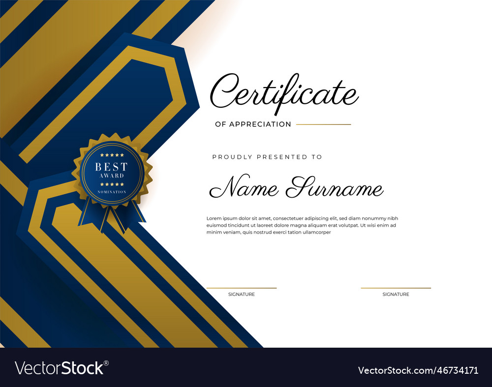 Certificate of appreciation template gold Vector Image