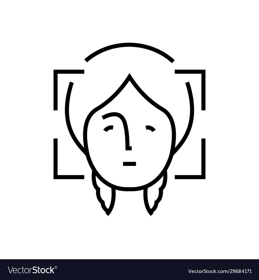 Facial recognition line icon concept sign