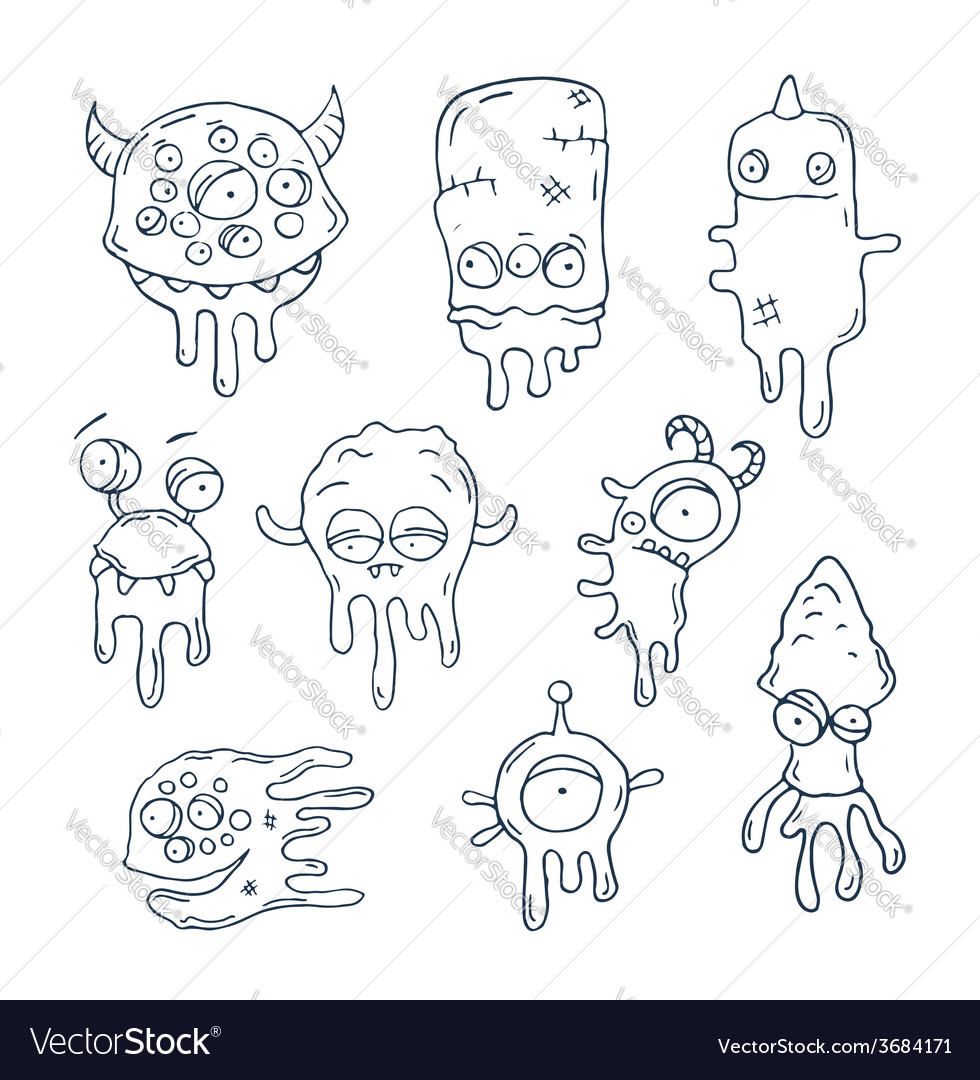 Friendly cool cute hand-drawn monsters collect