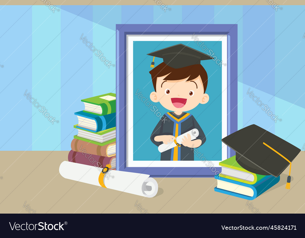 Graduation student boy happy in photo frame