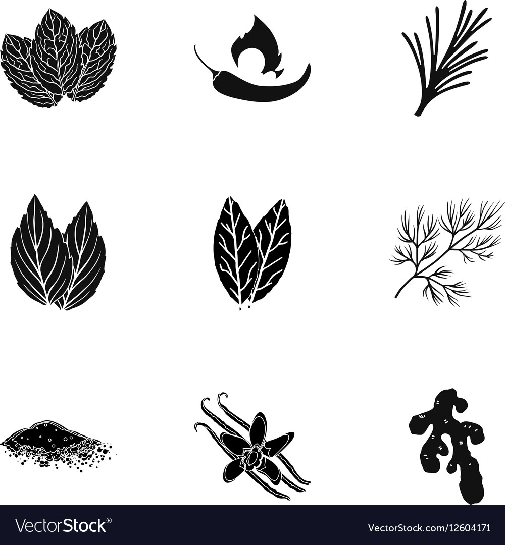 Herb and spices set icons in black style big