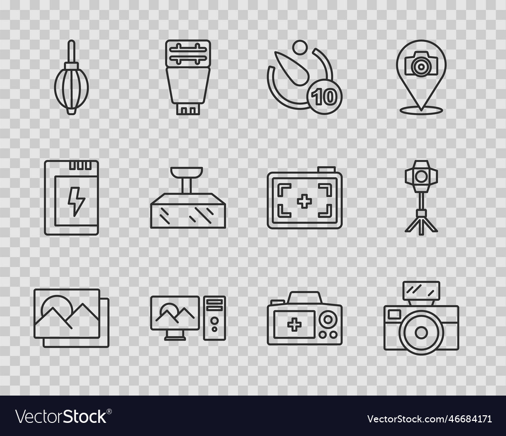 Set line photo frame camera with flash camera Vector Image