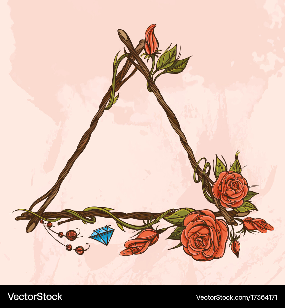 Triangular vintage frame made branches Royalty Free Vector