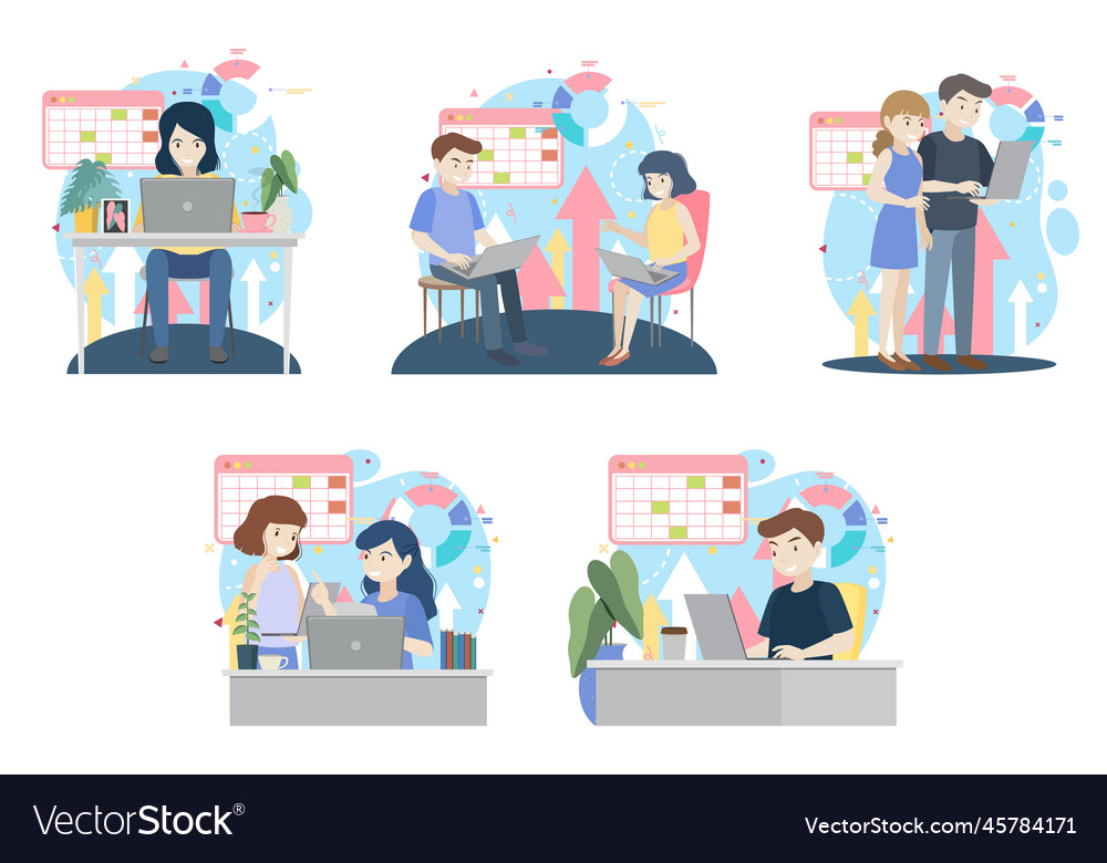 Working characters flat design for web banner