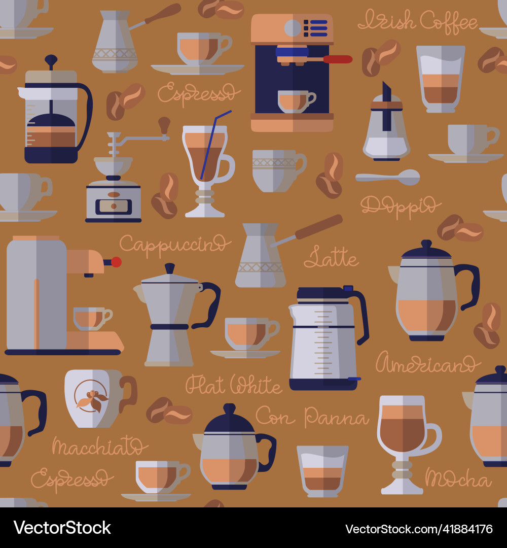 Coffee time seamless pattern equipment Royalty Free Vector