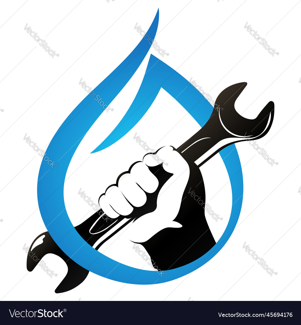 Drop of water and wrench in hand symbol Royalty Free Vector