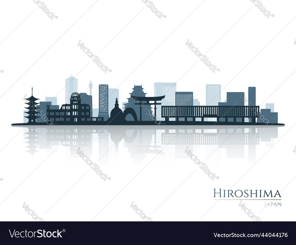 Hiroshima skyline silhouette with reflection