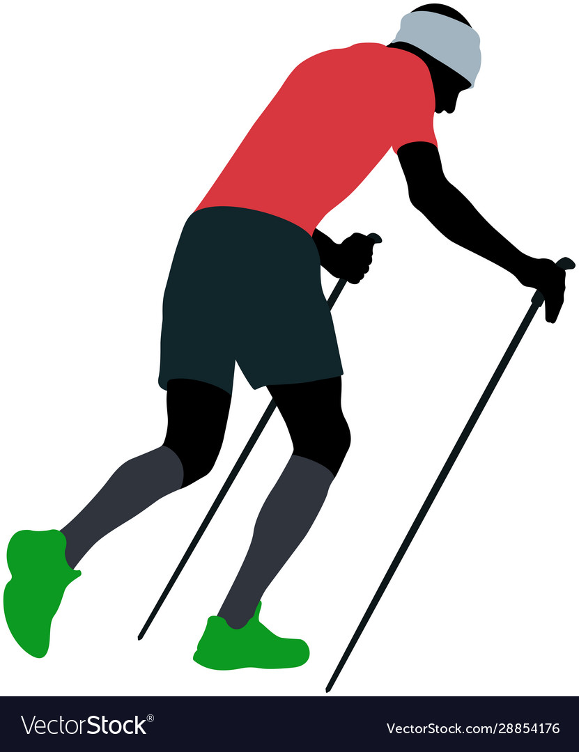 Male runner with trekking poles