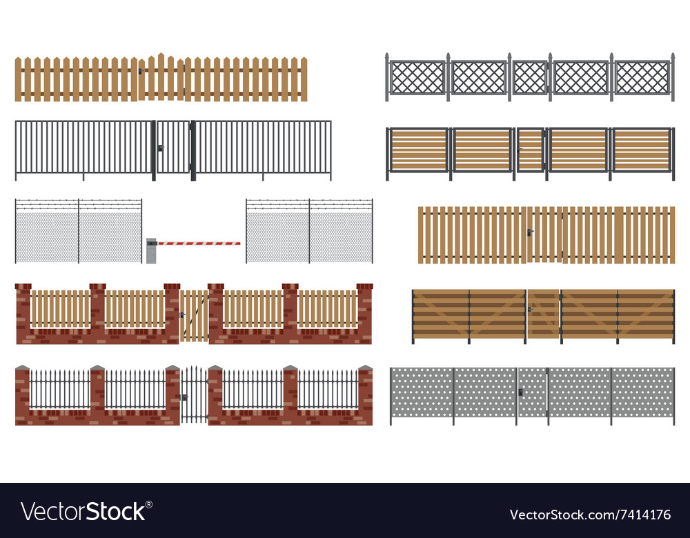 Metal and wooden fences and gates Royalty Free Vector Image