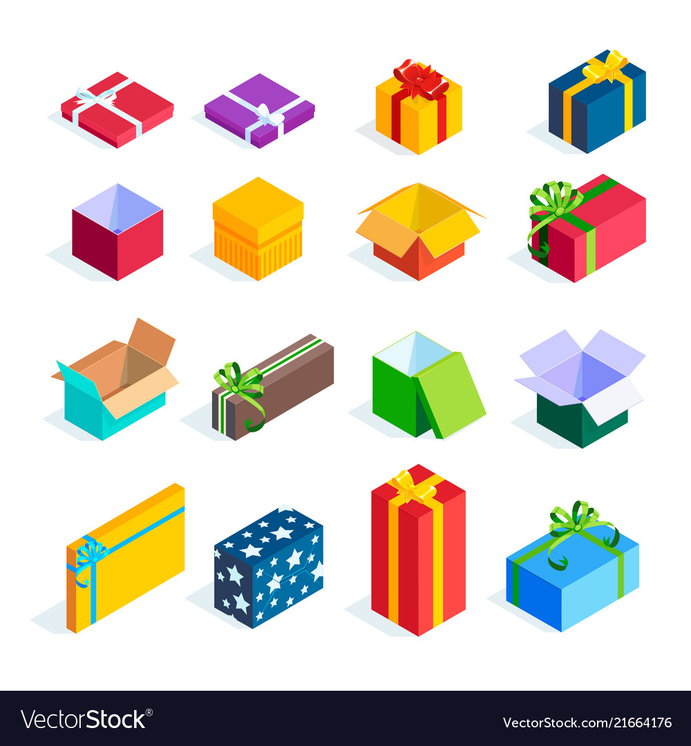 Set of isometric gift boxes isolated Royalty Free Vector