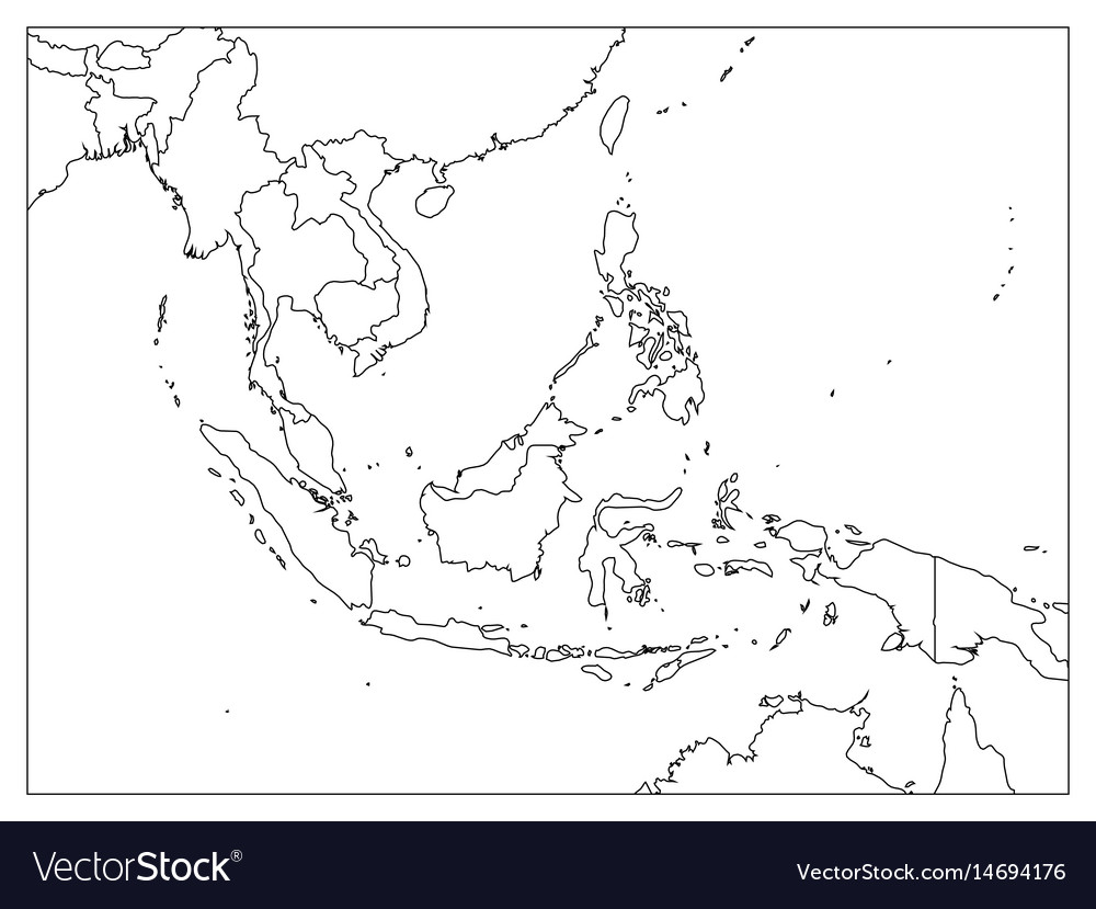 South East Asia Political Map Black Outline On Vector Image