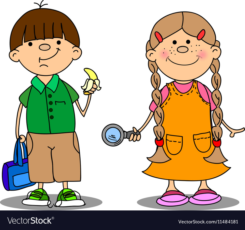 Cute School Boy And School Girl Drawing Royalty Free Vector