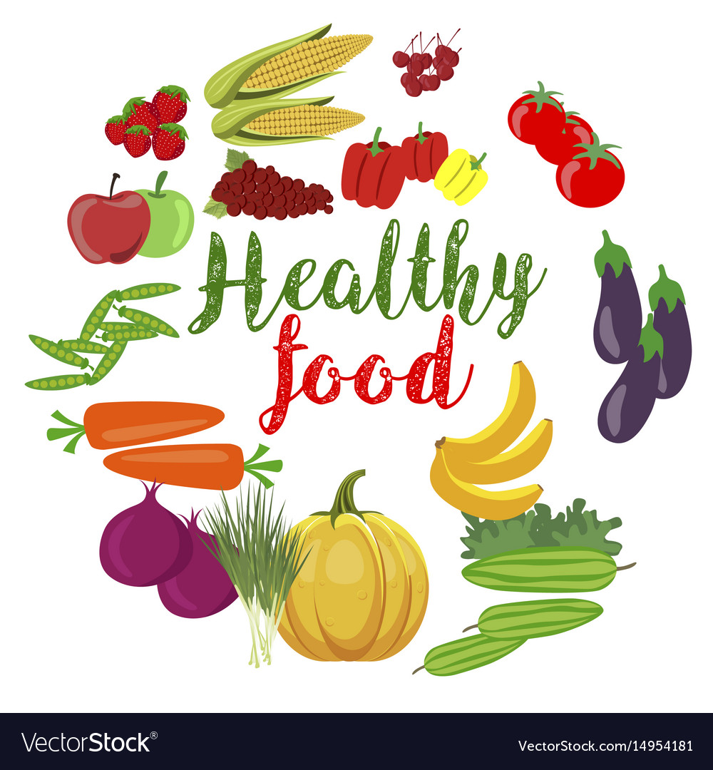 Fresh Organic Vegetables And Fruits Healthy Food Vector Image