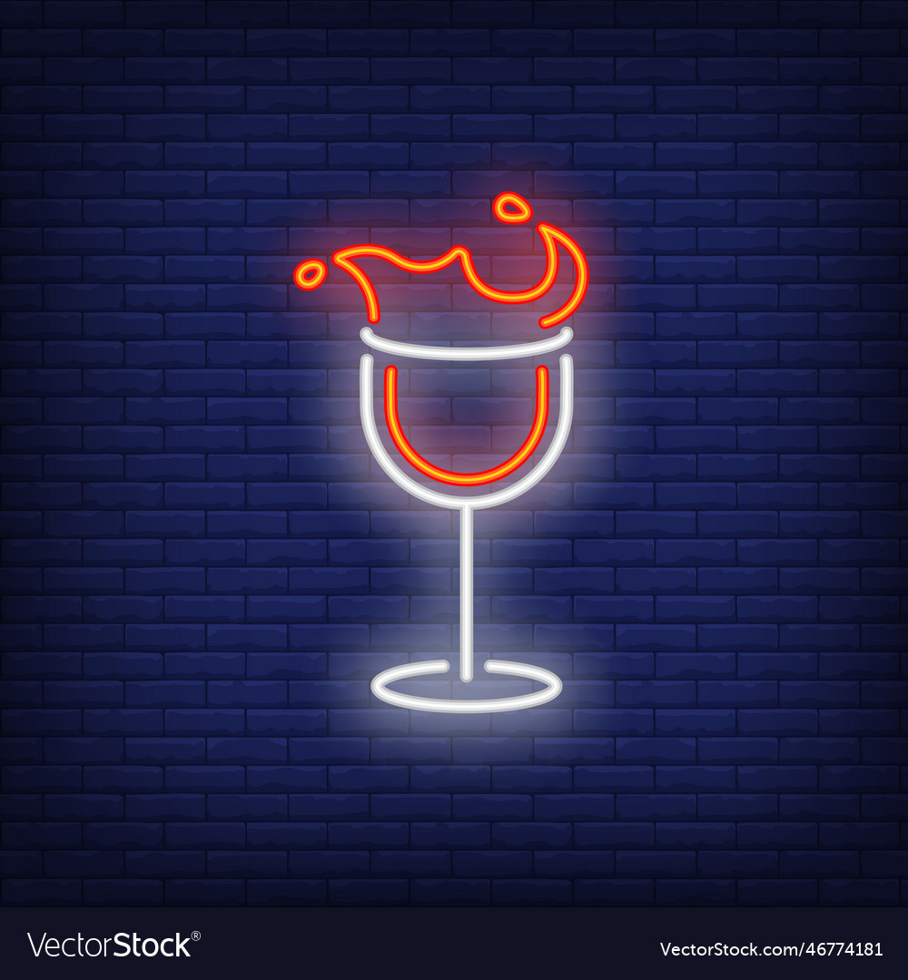 Red wine glass with splashes neon sign Royalty Free Vector