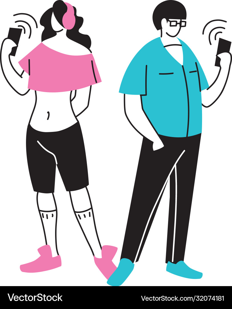 Young couple using an electronic device Royalty Free Vector