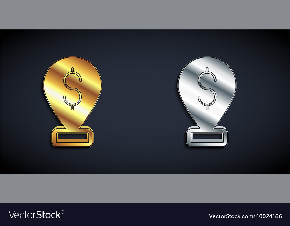 Gold and silver cash location pin icon isolated