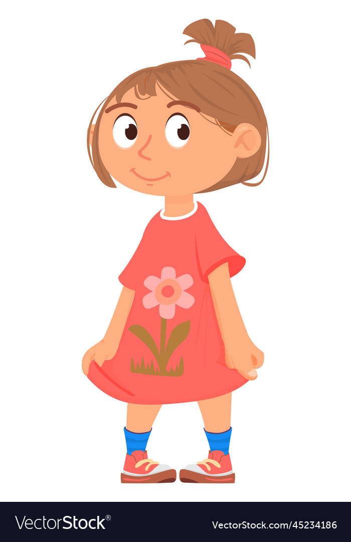 Little Girl In Red Dress Cartoon Kid Character Vector Image