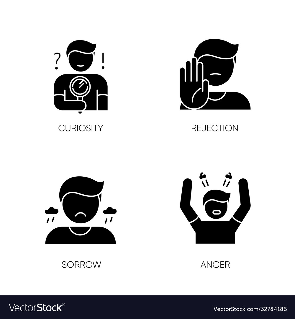 Mood and temperament black glyph icons set Vector Image