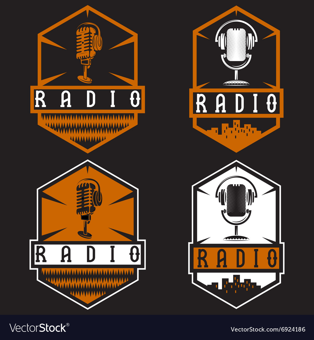 Vintage labels of radio with microphone and Vector Image