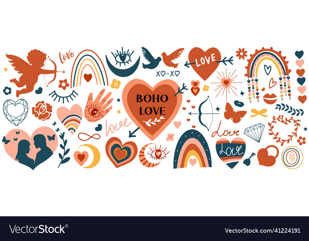 Abstract boho doodles for valentine s day big set