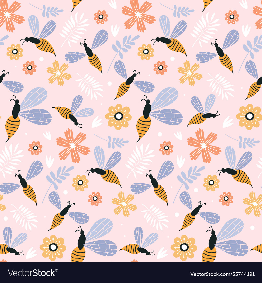 Bees seamless pattern