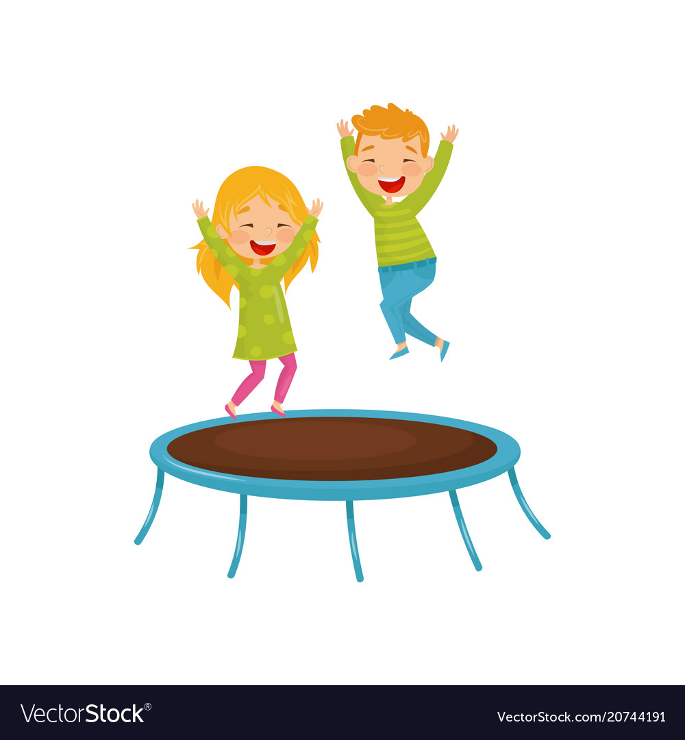 Energetic children jumping on trampoline joyful