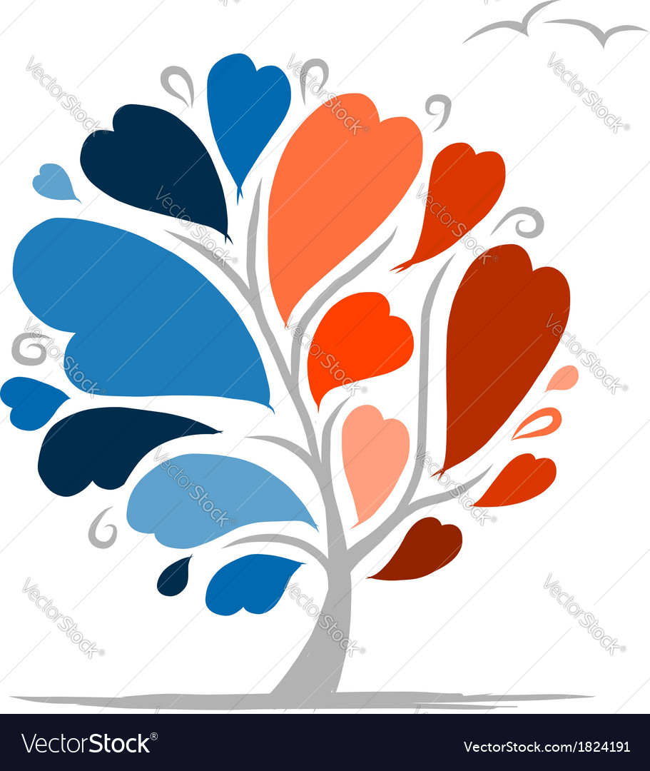 Love tree with blue and red parts for your design