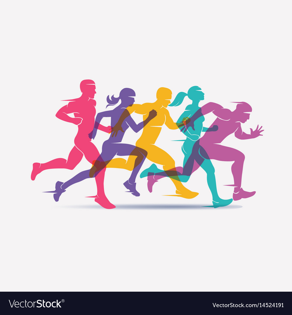 Running people set of silhouettes sport and Vector Image