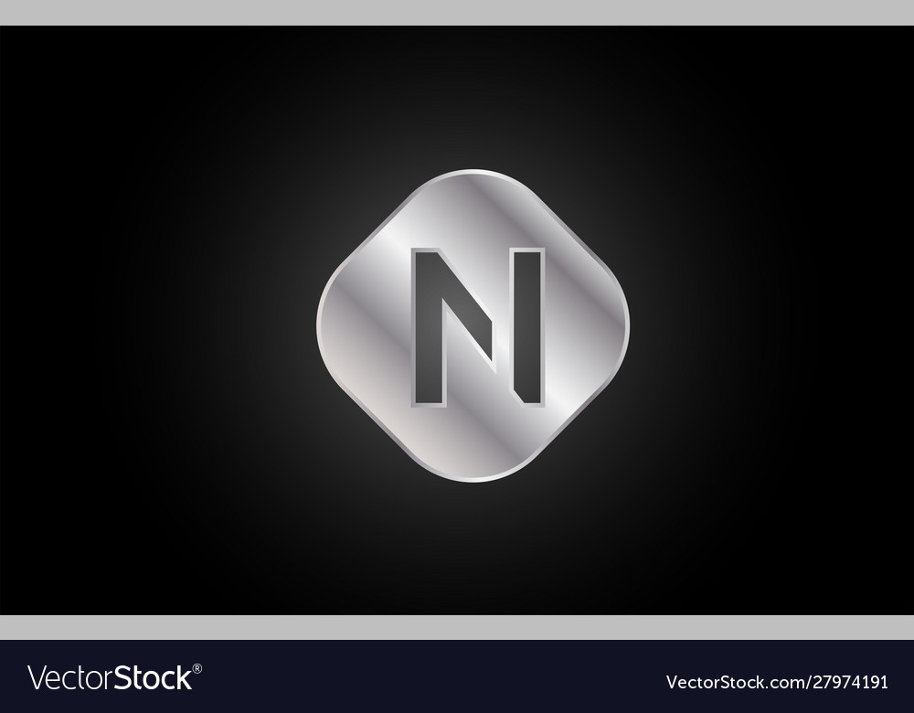 Silver metal n grey letter icon alphabet logo