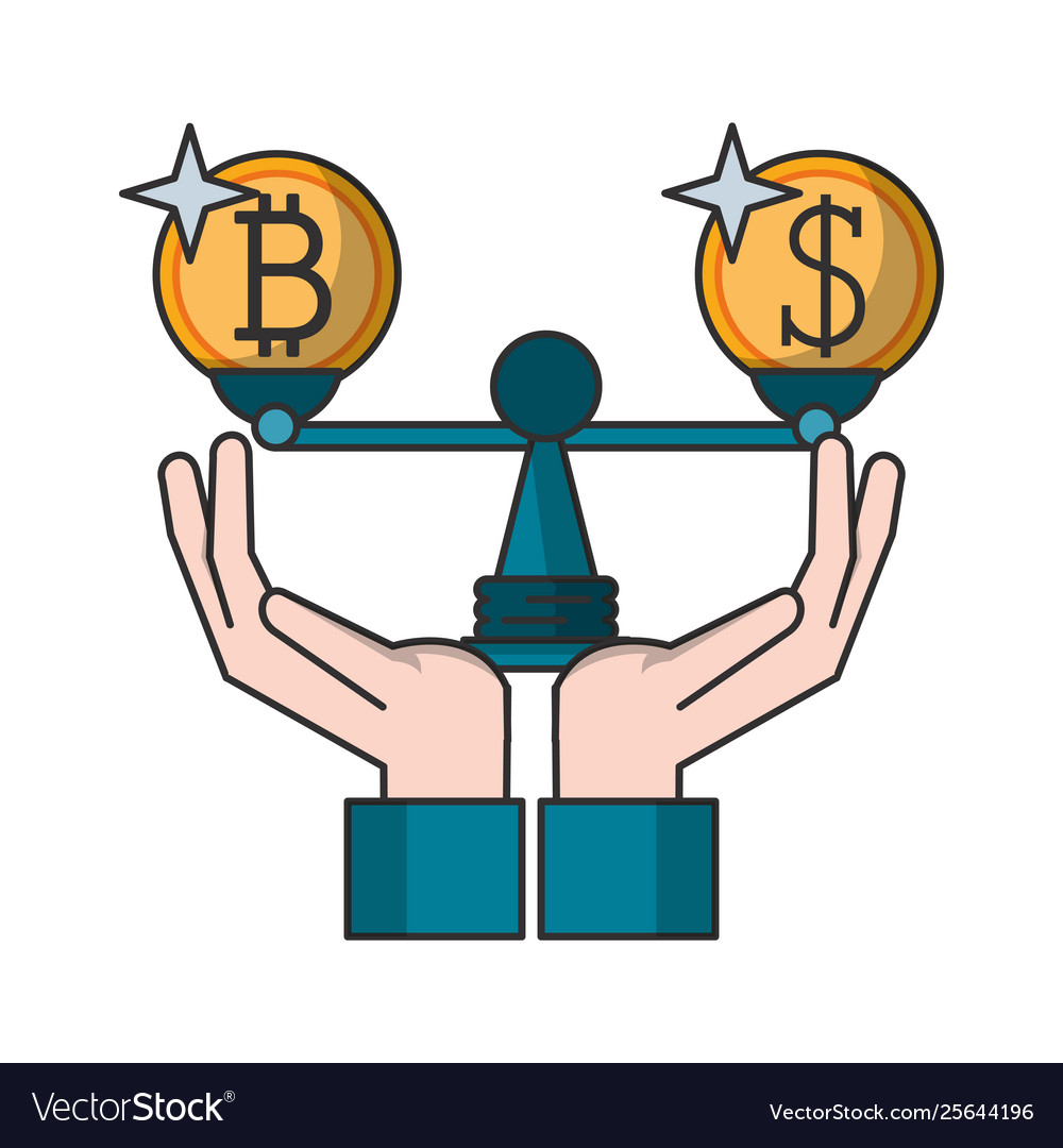 Kryptowährung und Geld in Balance Symbol