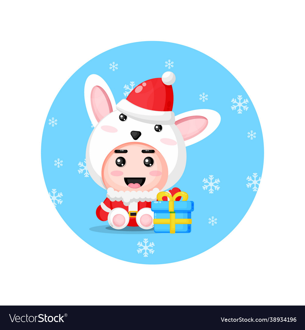 Cute rabbit mascot in santa claus costume