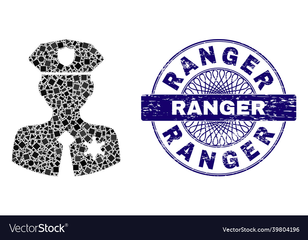 Rubber ranger stamp and geometric police patrolman