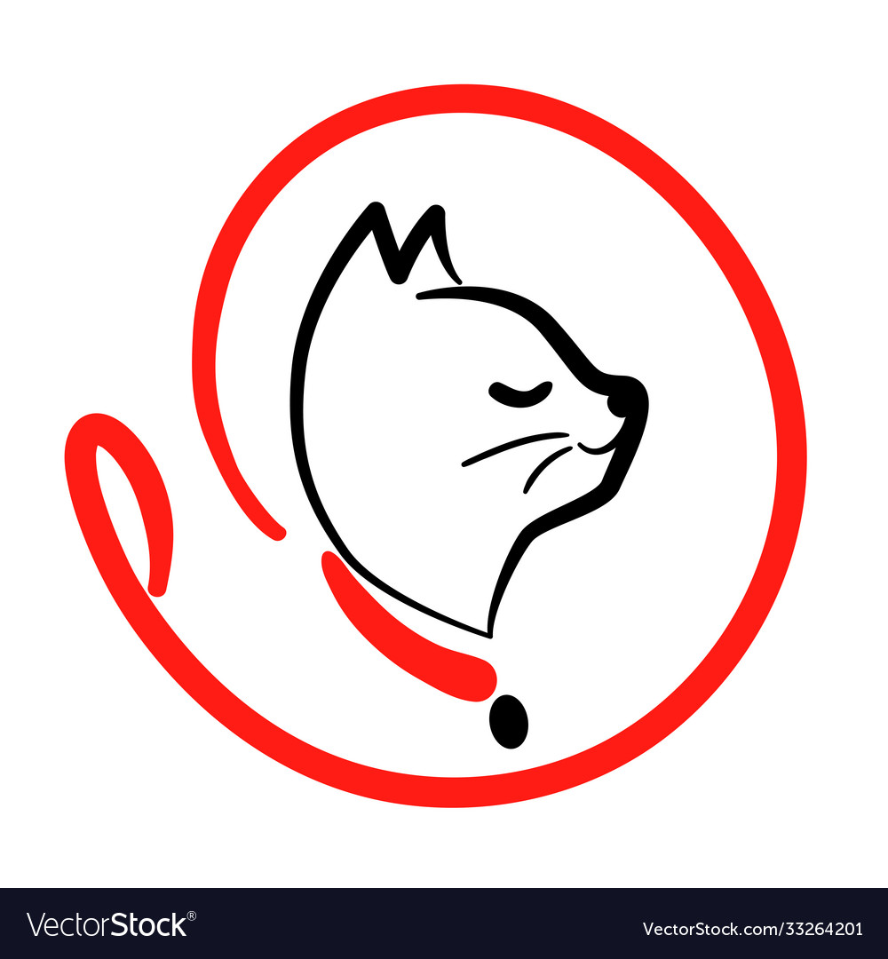 Cat walking service logo in line style on round Vector Image