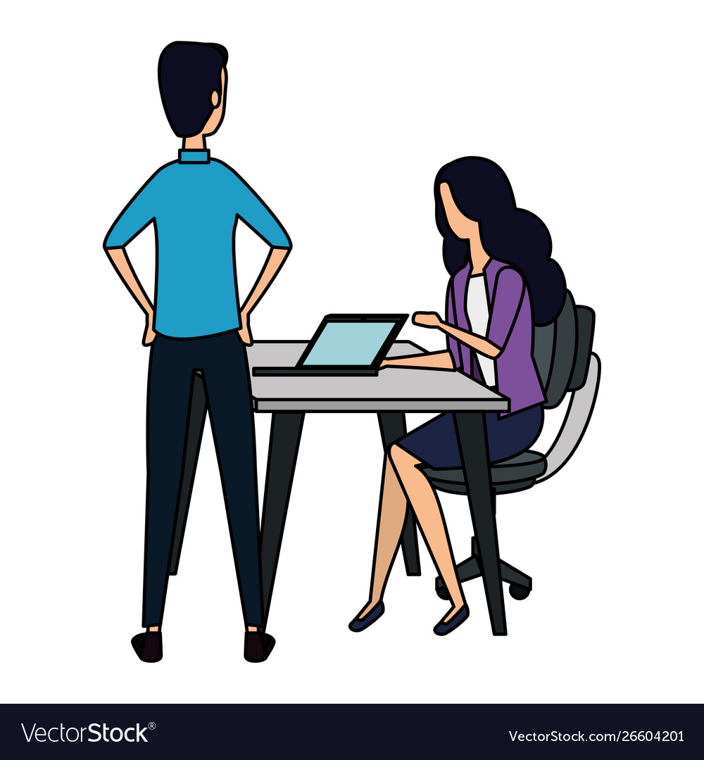 Elegant business couple working with laptop