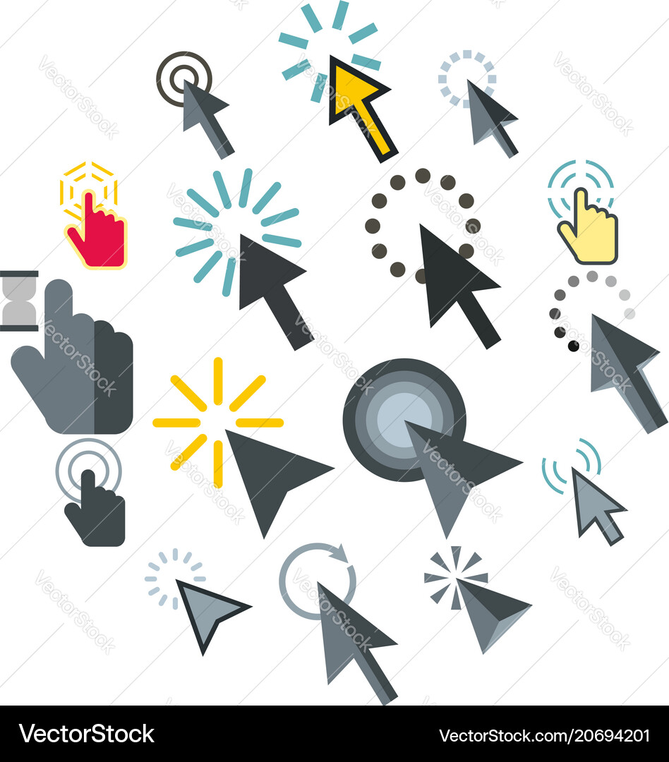Mouse pointer icons set flat style Royalty Free Vector Image