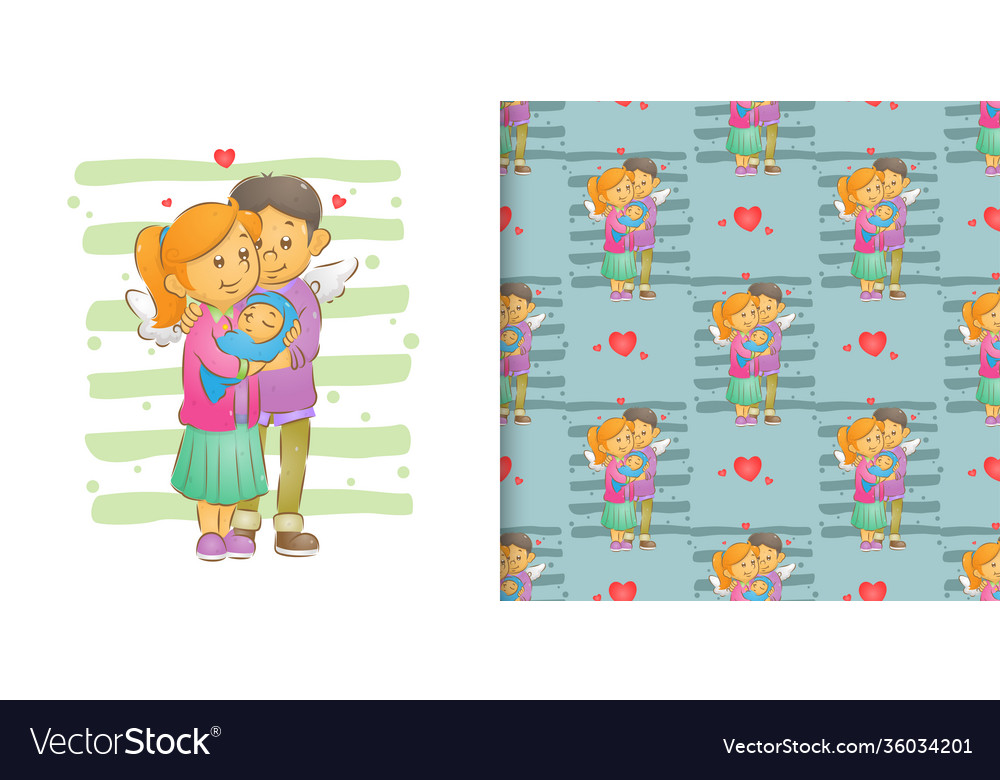 Pattern set lovely couple Royalty Free Vector Image