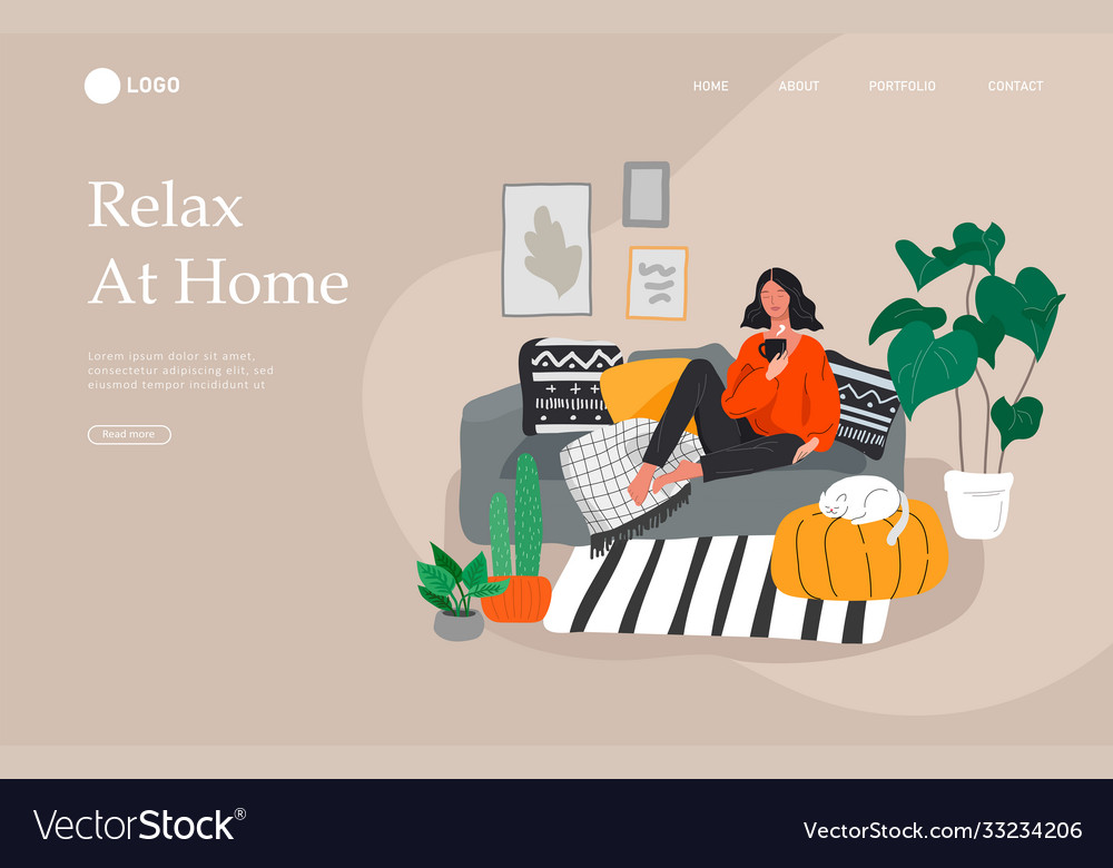 Landing page template with girl sitting