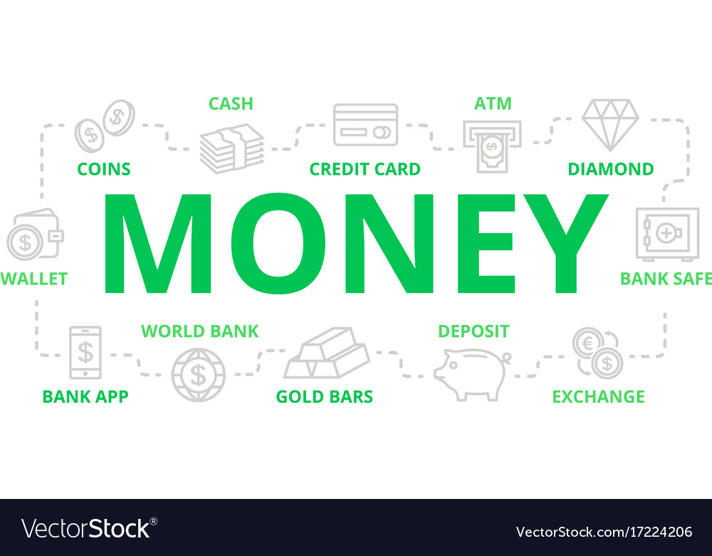 Money And Bank Thin Line Banner For Design Vector Image